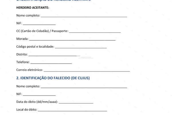 Imagem de página A4 com documento jurídico sobre aceitação de herança, inventário e benefício.