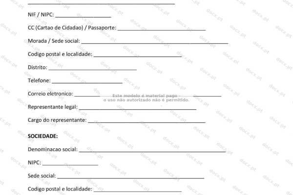 Documento de acordo de investimento em formato A4, página 1, com texto impresso.