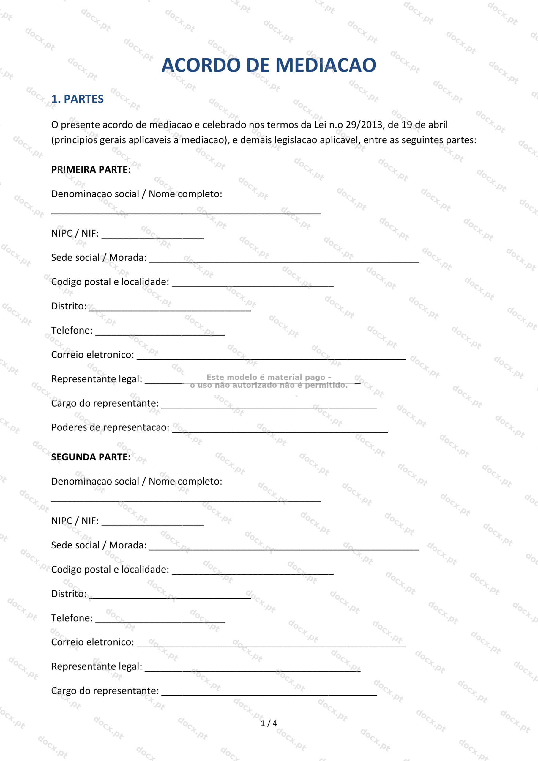 Acordo de Mediação — Formulário Editável