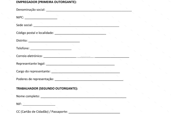 Acordo de não concorrência em papel A4, página 1, imagem de documento com texto impresso.