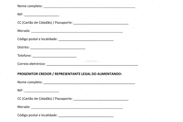 Acordo de pensão alimentícia, página 1, documento em formato A4.
