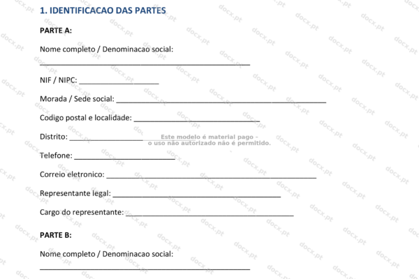 Página 1 de acordo preliminar (LOI) em formato A4, documento com texto.