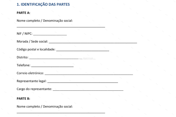 Página 1 de acordo preliminar (LOI) em formato A4, documento com texto.