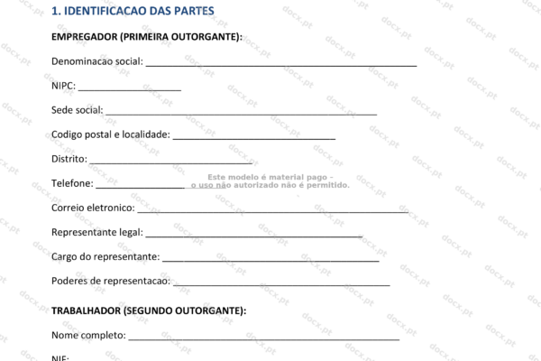Documento: acordo de revogação de contrato de trabalho, página 1 em formato A4.