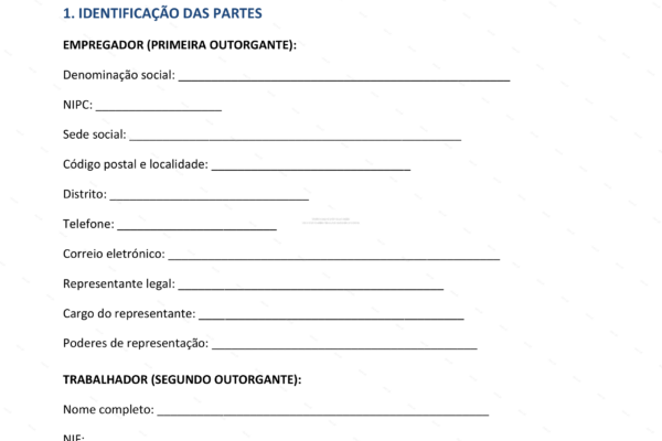 Documento: acordo de revogação de contrato de trabalho, página 1 em formato A4.