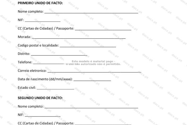 Documento em A4, página 1, com texto de acordo de união; imagem parece ser uma página escaneada.