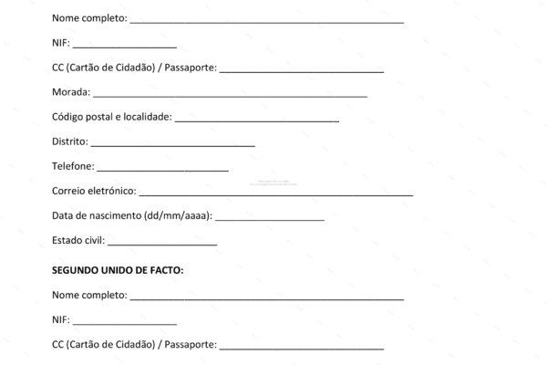 Documento em A4, página 1, com texto de acordo de união; imagem parece ser uma página escaneada.