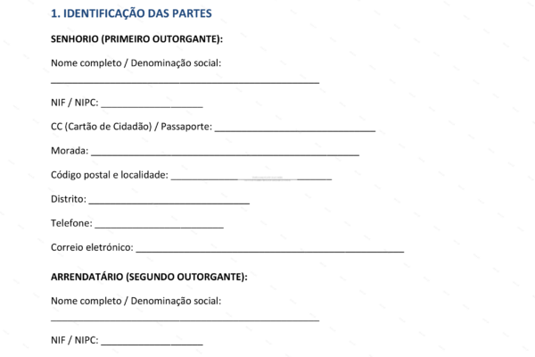 Página 1 de aditamento de contrato de arrendamento, documento em formato A4.