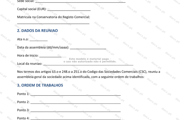 Ata da assembleia geral da sociedade LDA, página 1 (documento A4)