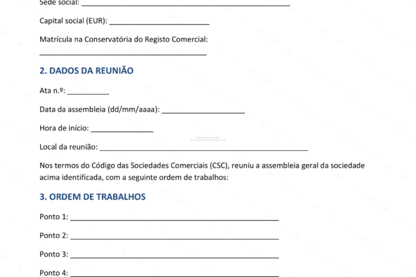 Ata da assembleia geral da sociedade LDA, página 1 (documento A4)