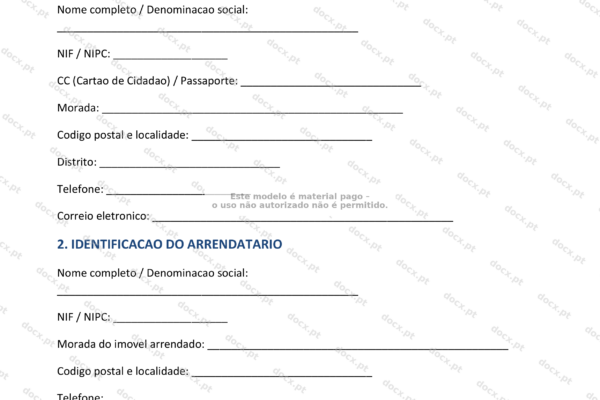 Documento de autorização de subarrendamento em formato A4, página 1.