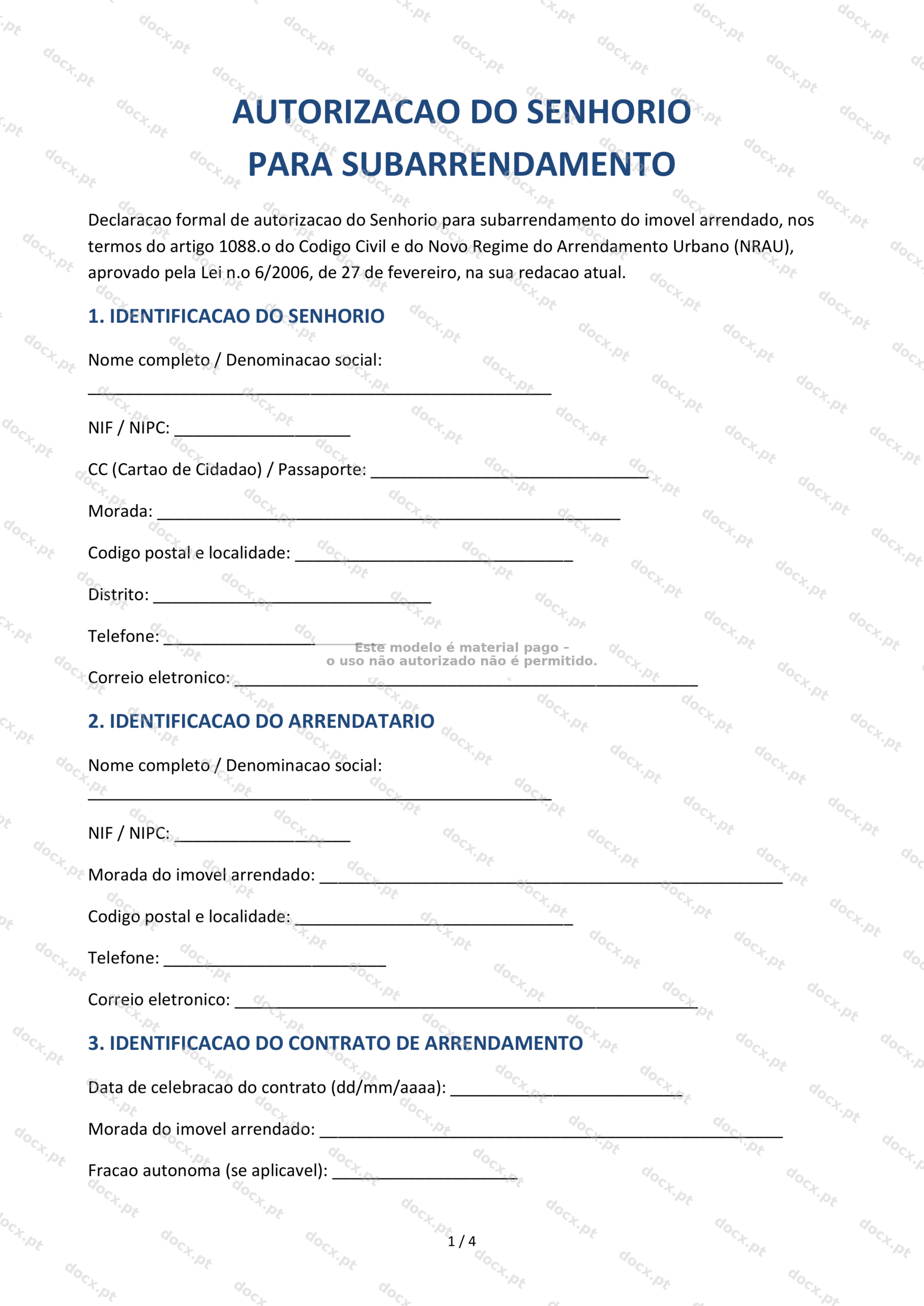 Autorização de subarrendamento — Modelo Word e PDF