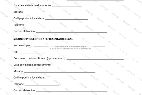 Autorização de viagem de menor de idade em papel A4, página 1.