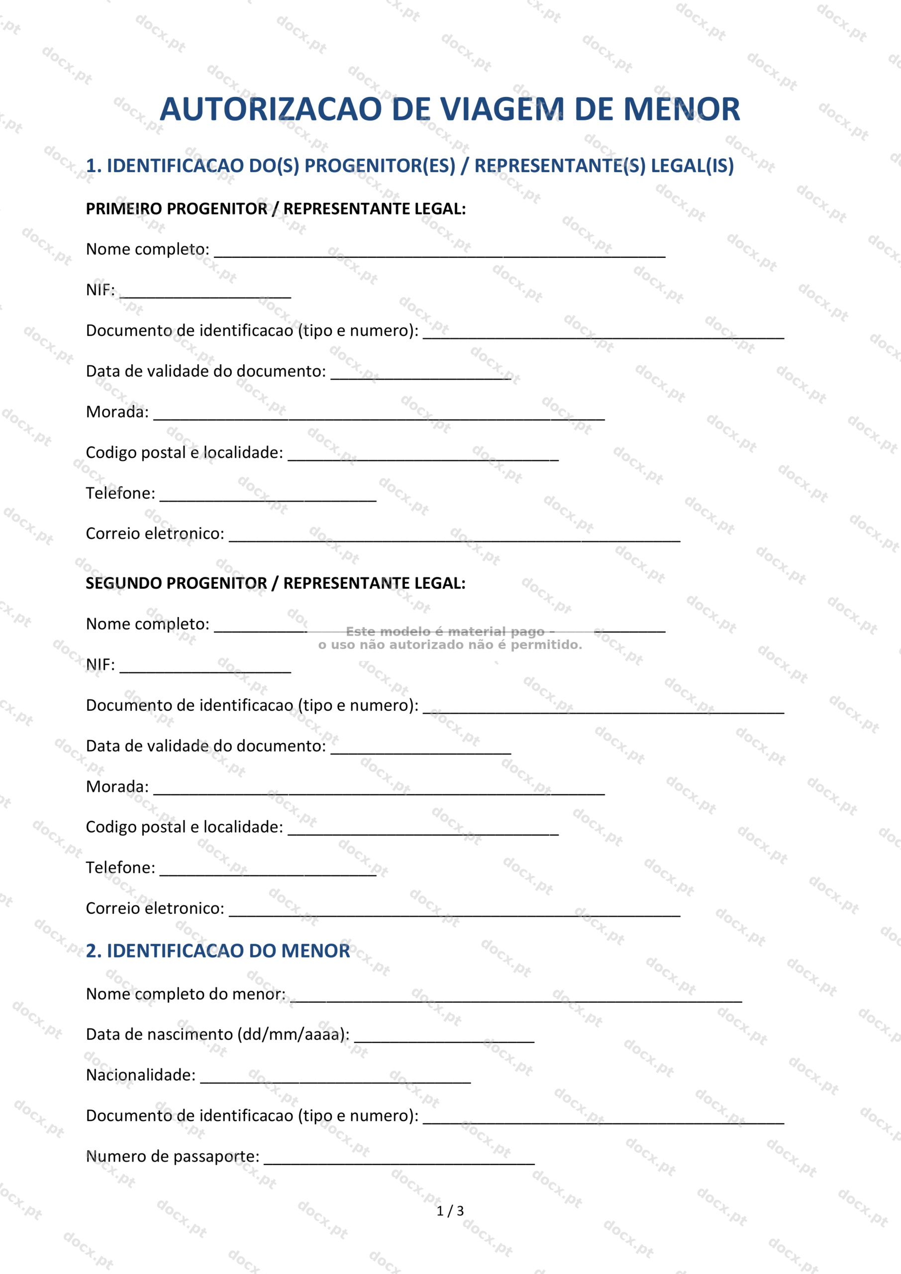 Autorização de viagem de menor — Documento Descarregável