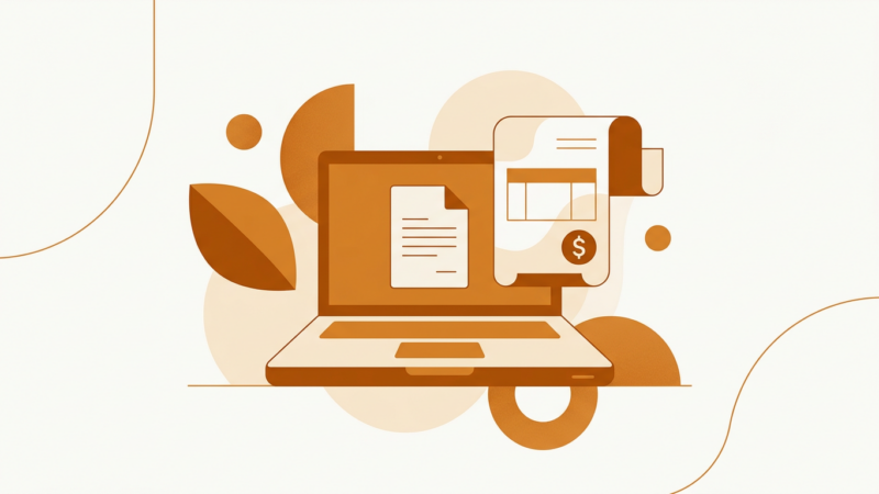 Imagem de blog sobre recibos verdes, com papéis fiscais, recibos e uma calculadora ao lado de um laptop.