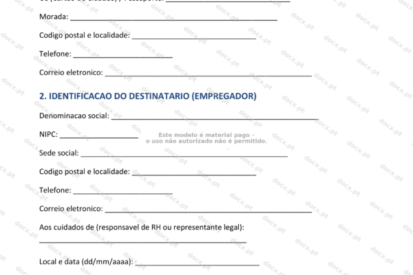 Carta de despedimento a trabalhador, página 1, formato A4.
