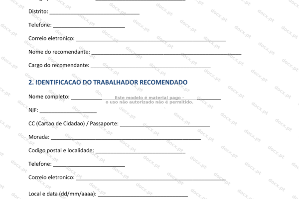 Carta de recomendação profissional em formato A4, página 1, com escala.