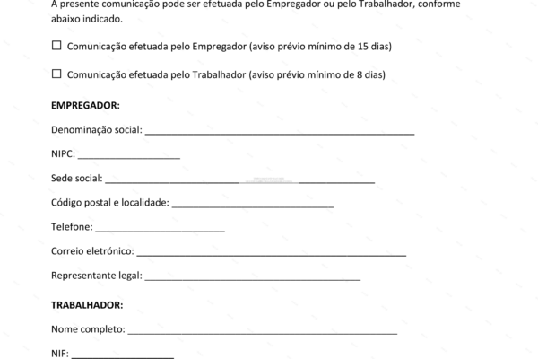 Documento em A4 com comunicação sobre caducidade de contrato e termos, página 1.