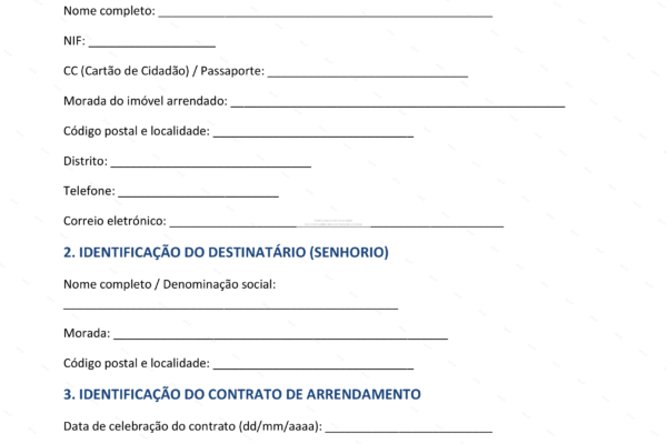Documento em A4, página 1, com comunicação de denúncia sobre contrato de arrendamento do arrendatário.