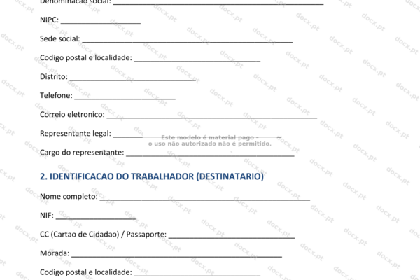 Documento em A4 com comunicação de despedimento e extinção de posto de trabalho, página 1.