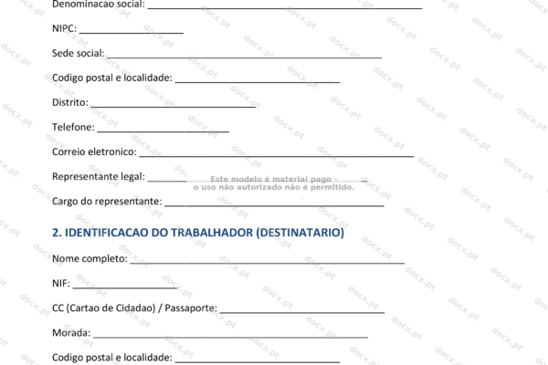 Documento em formato A4 com comunicação de despedimento por inadaptacao, página 1