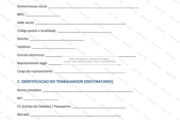 Página 1 de um documento A4 sobre comunicação de despedimento por justa causa.