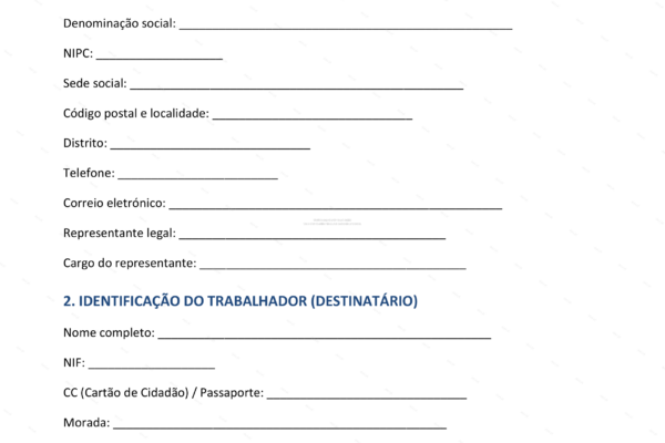 Página 1 de um documento A4 sobre comunicação de despedimento por justa causa.