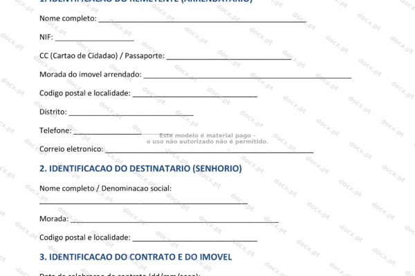 Documento A4 sobre comunicação de necessidades de obras pelo senhorio