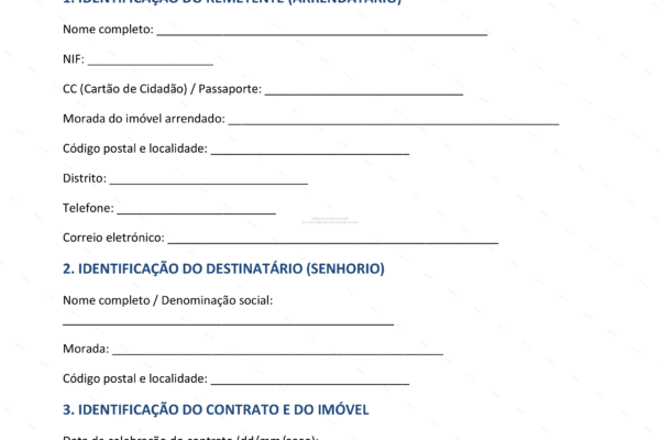 Documento A4 sobre comunicação de necessidades de obras pelo senhorio