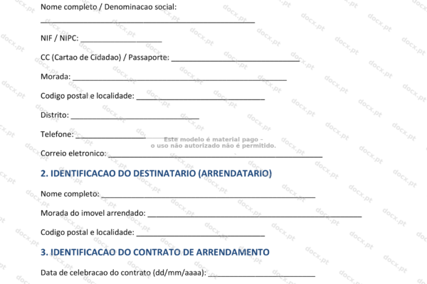 Documento em formato A4, página 1, com comunicação de oposição à renovação do contrato de aluguel ao senhorio.