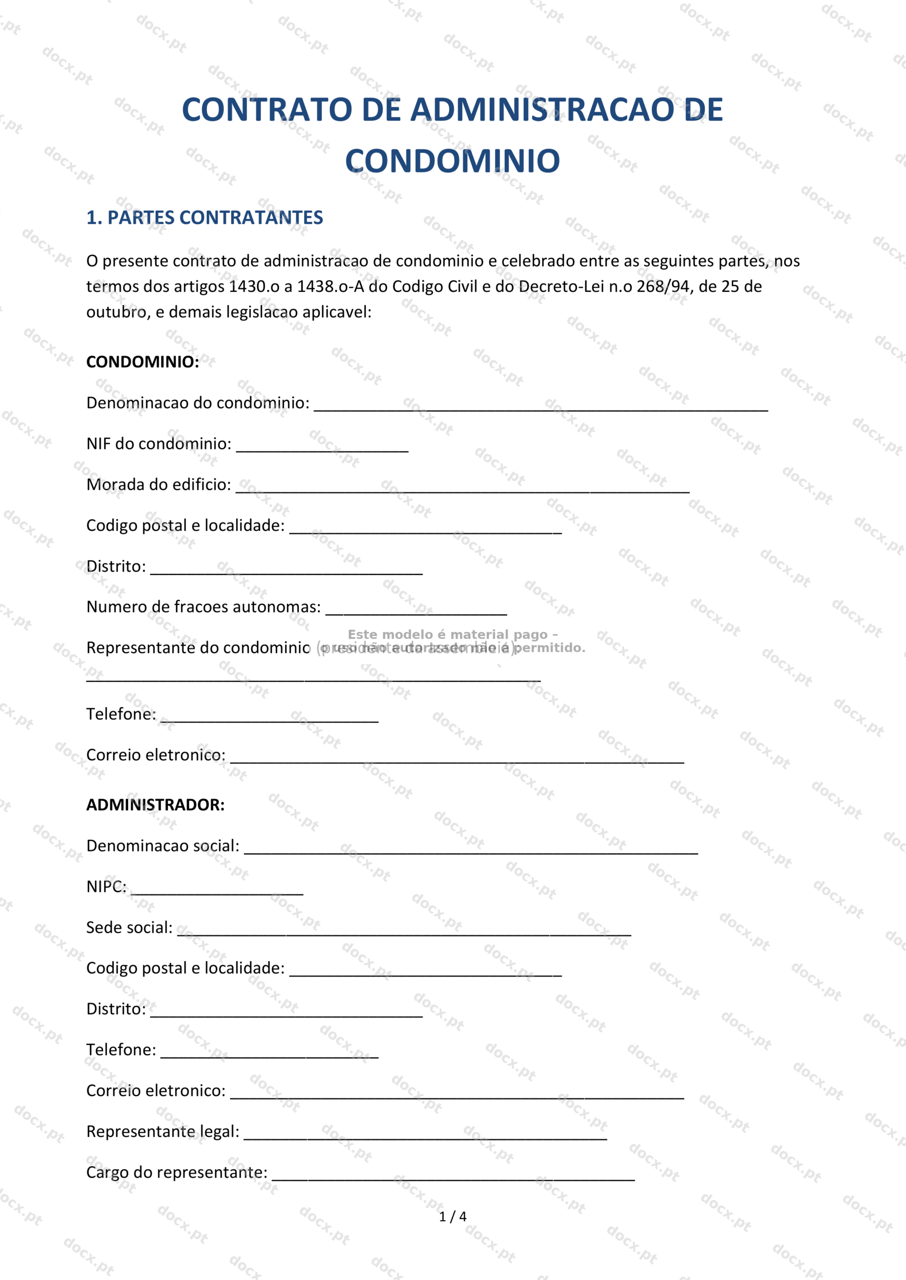 Contrato de Administração de Condomínio — Modelo Word e PDF