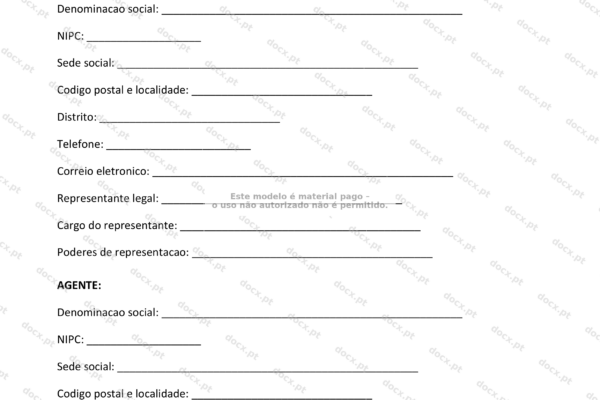 Documento de contrato de agência em formato A4, página 1.
