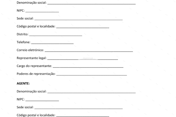 Documento de contrato de agência em formato A4, página 1.