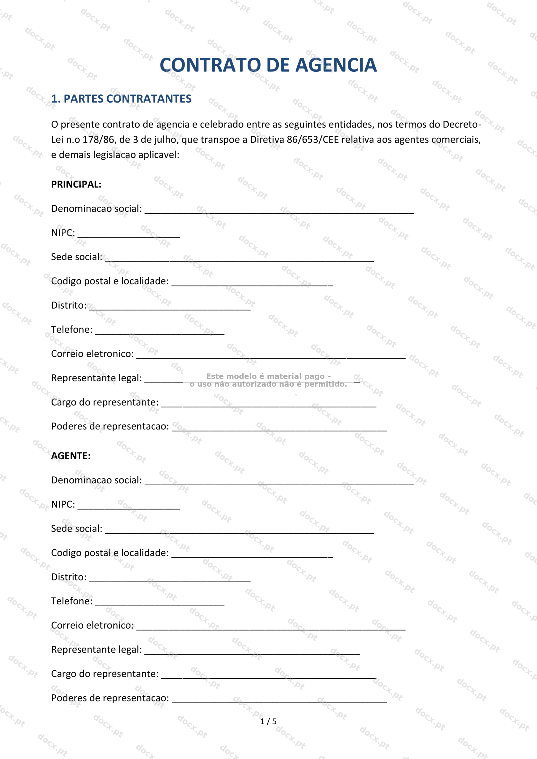 Contrato de Agência Comercial — Modelo Editável