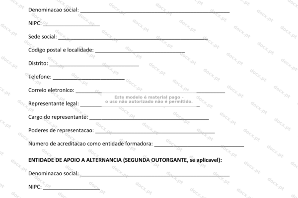 Página 1 de um contrato de aprendizagem em formato A4.