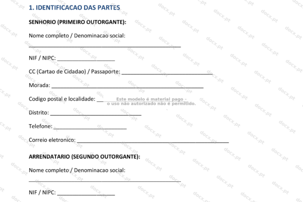 Página 1 de contrato de arrendamento em formato A4, documento relacionado à arrecadação.