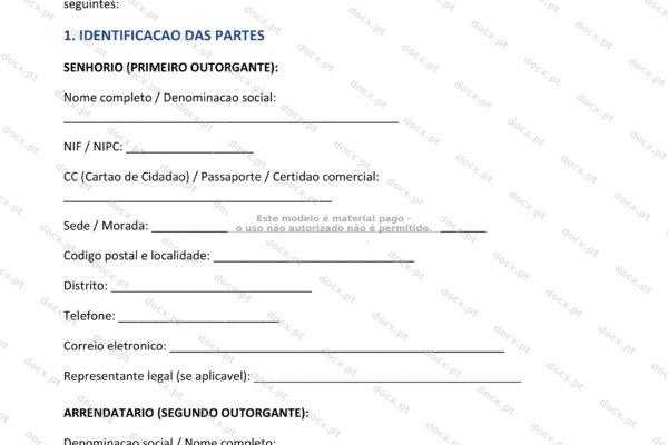 Contrato de arrendamento de escritório em formato A4, página 1