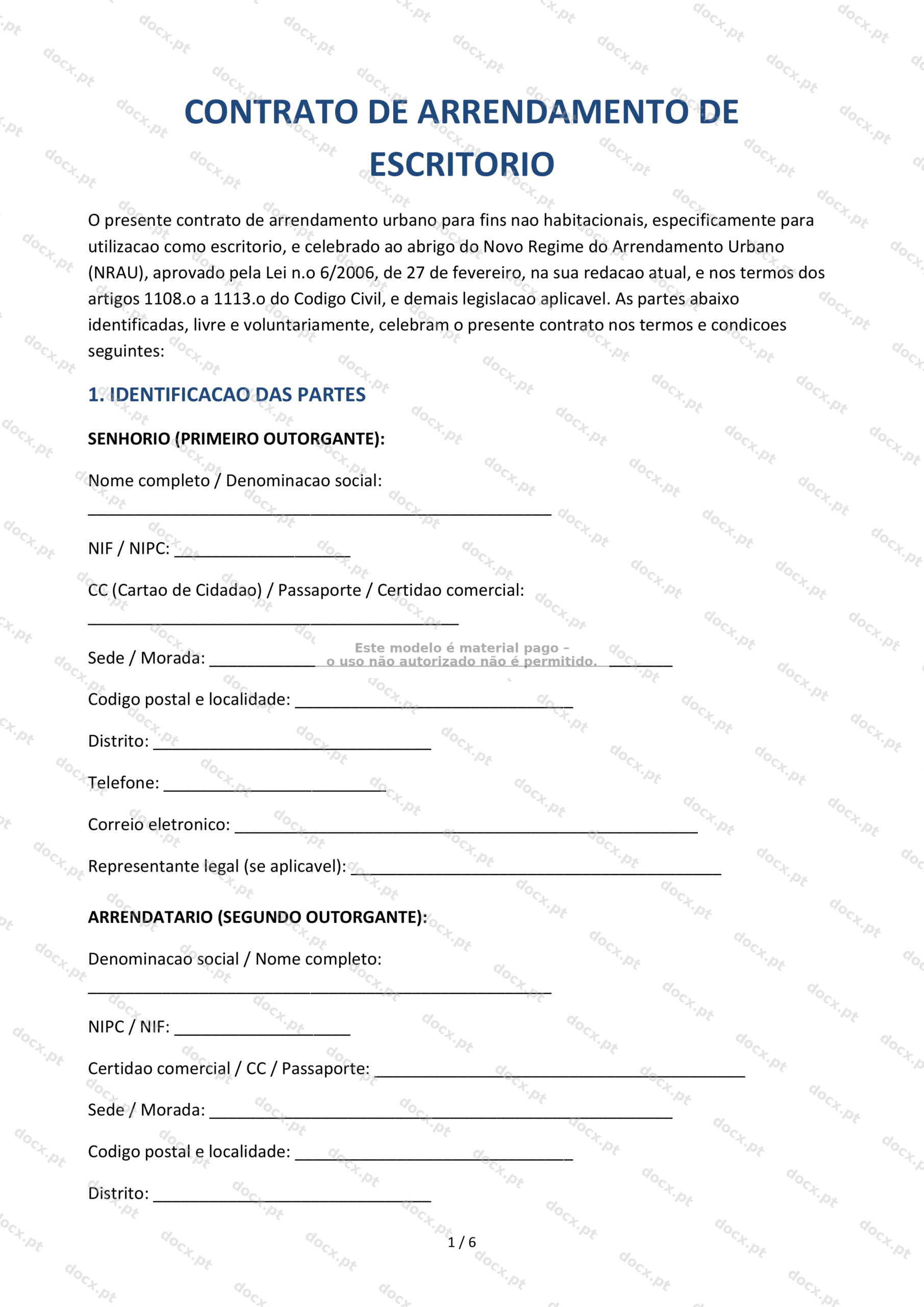 Contrato de Arrendamento de Escritório — Modelo Word Editável