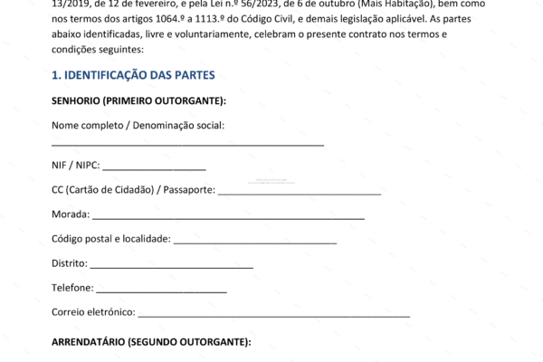 Contrato de arrendamento habitacional com duração indeterminada - página 1, formato A4