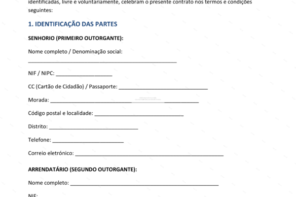Página 1 de um contrato de arrendamento habitacional com prazo certo, formato A4.