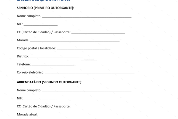 Contrato de arrendamento de quarto, página 1, formato A4.