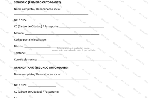 Contrato de arrendamento rústico, página 1 em formato A4, redimensionado.