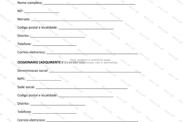 Contrato de cessão de direitos autorais, página 1, formato A4, documento impresso.
