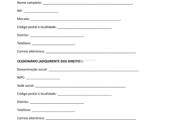 Contrato de cessão de direitos autorais, página 1, formato A4, documento impresso.