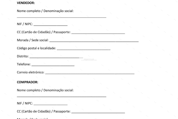 Contrato de compra e venda de ações em papel A4, página 1.