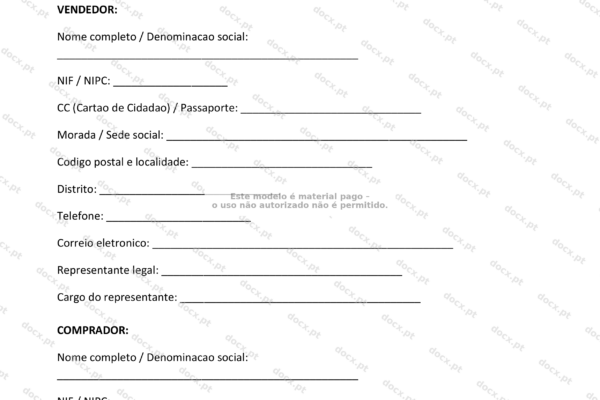 Contrato de compra e venda de empresa, página 1 em formato A4, documento empresarial.