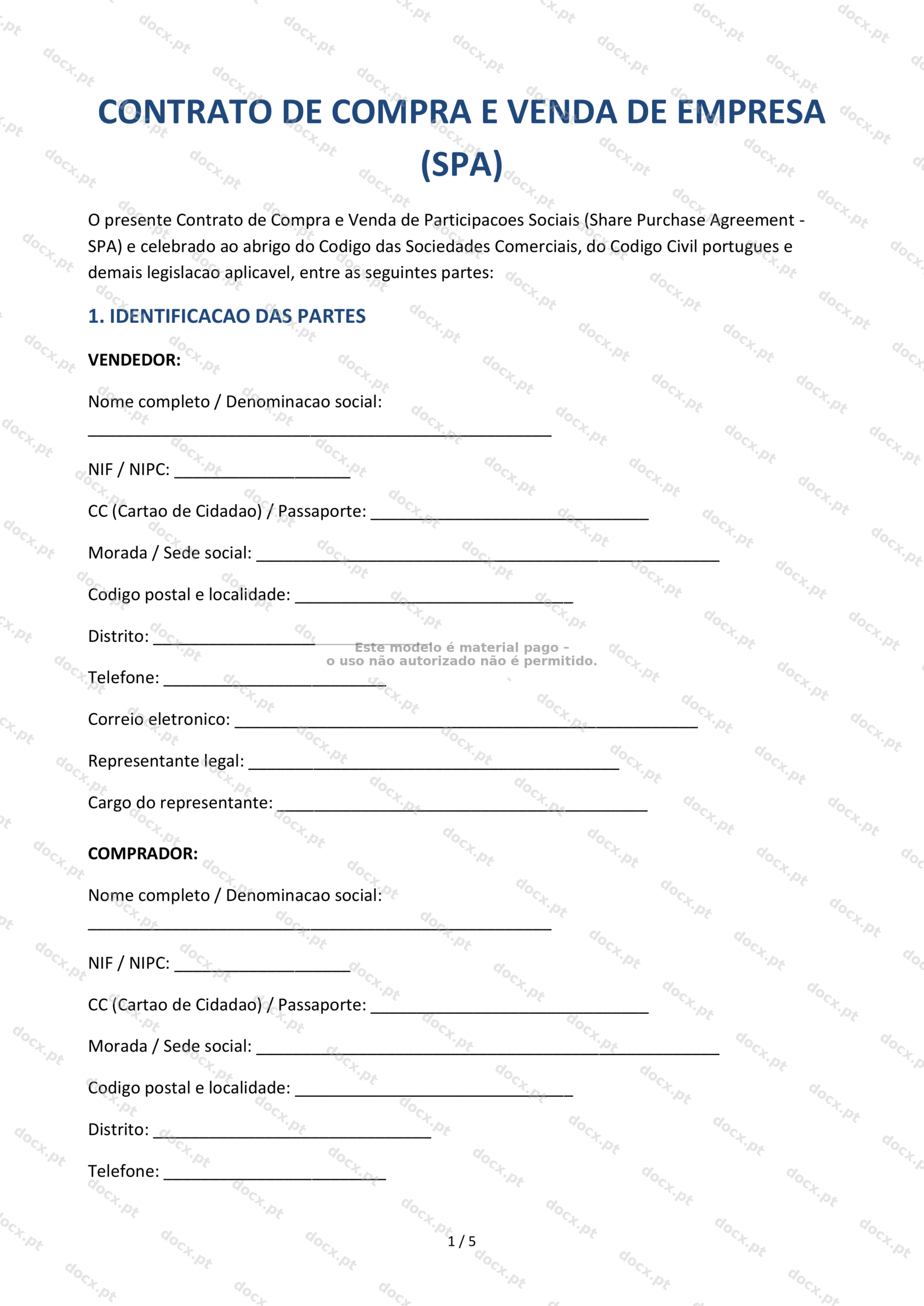 Contrato de Compra e Venda de Empresa — Modelo Editável | Word e PDF