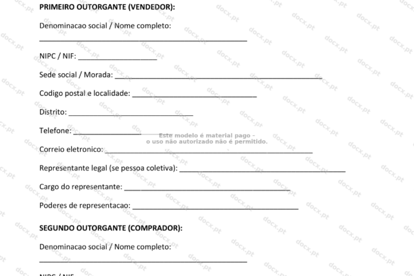 Contrato de compra e venda de estabelecimento comercial, página 1, formato A4.