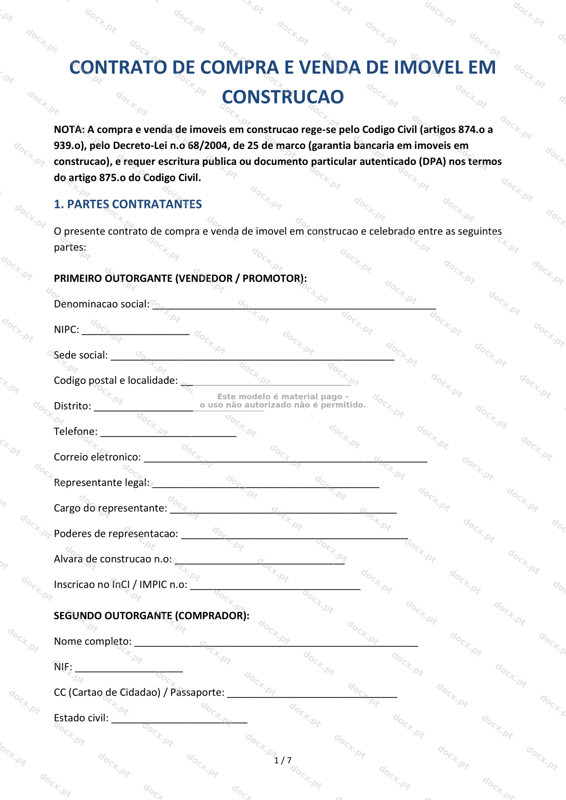 Contrato de Compra e Venda de Imóvel em Construção – Modelo Word e PDF