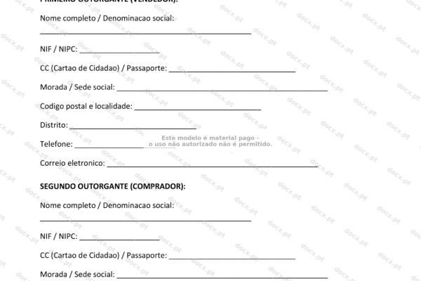 página 1 de contrato de compra e venda de máquina agrícola, formato A4.